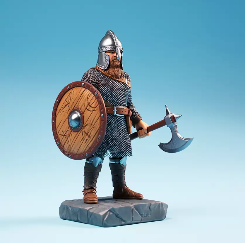 4064 Stern Viking Warrior with Shield Axe Style Minimalist 3D print model