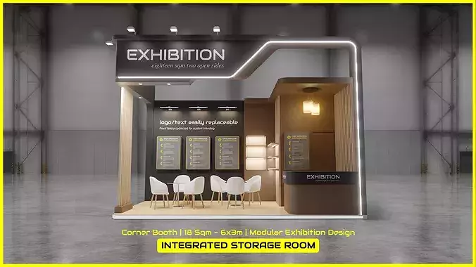 Modular 18 Sqm Corner Exhibition Booth Integrated Storage Room