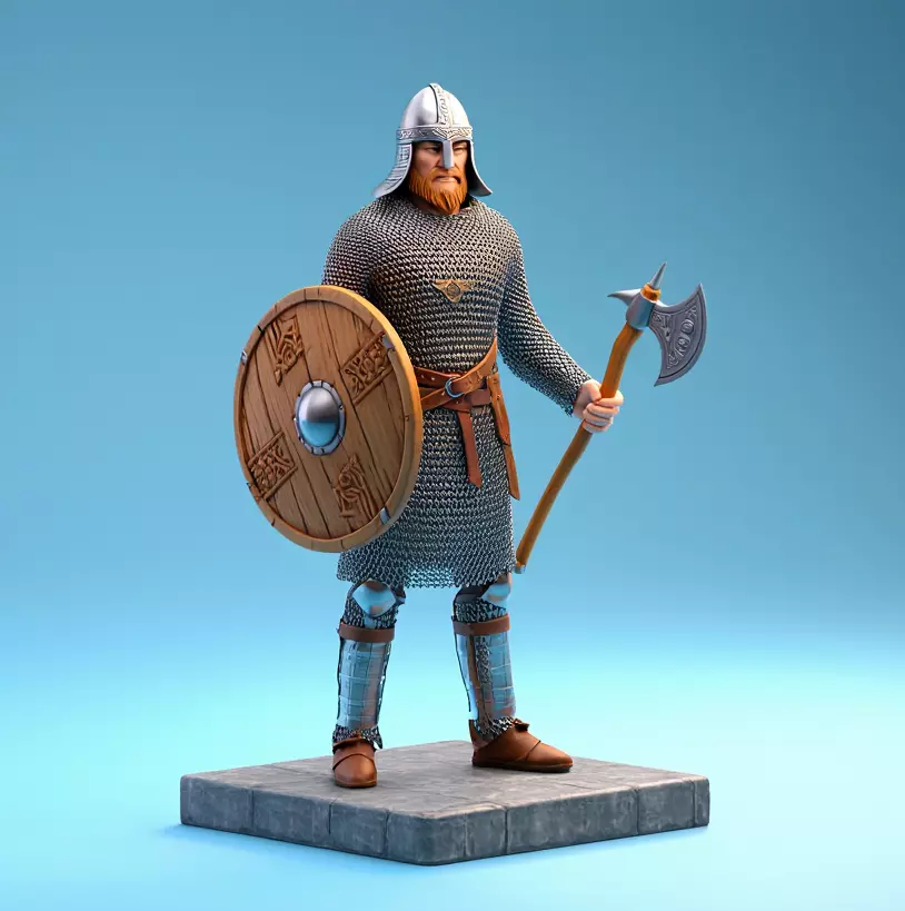 4065 Viking Warrior with Shield Axe Style Minimalist STL 3D print model
