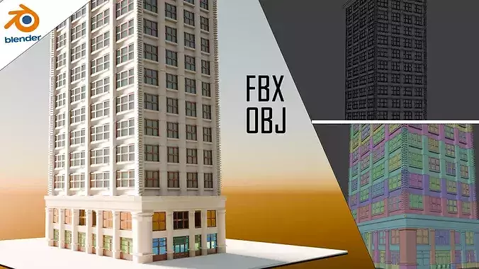 Modern High Rise Residential Building 3D Model Low-poly 3D model 2