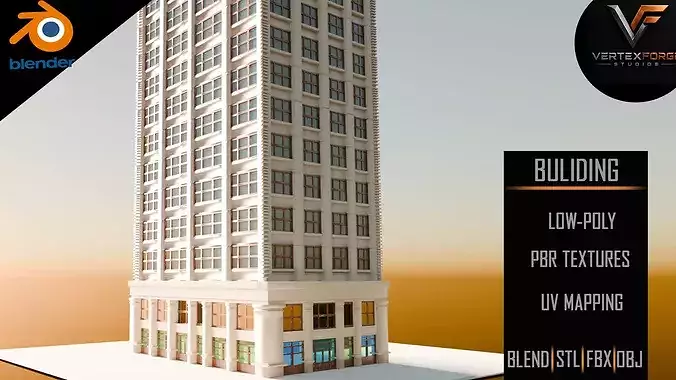 Modern High Rise Residential Building 3D Model Low-poly 3D model