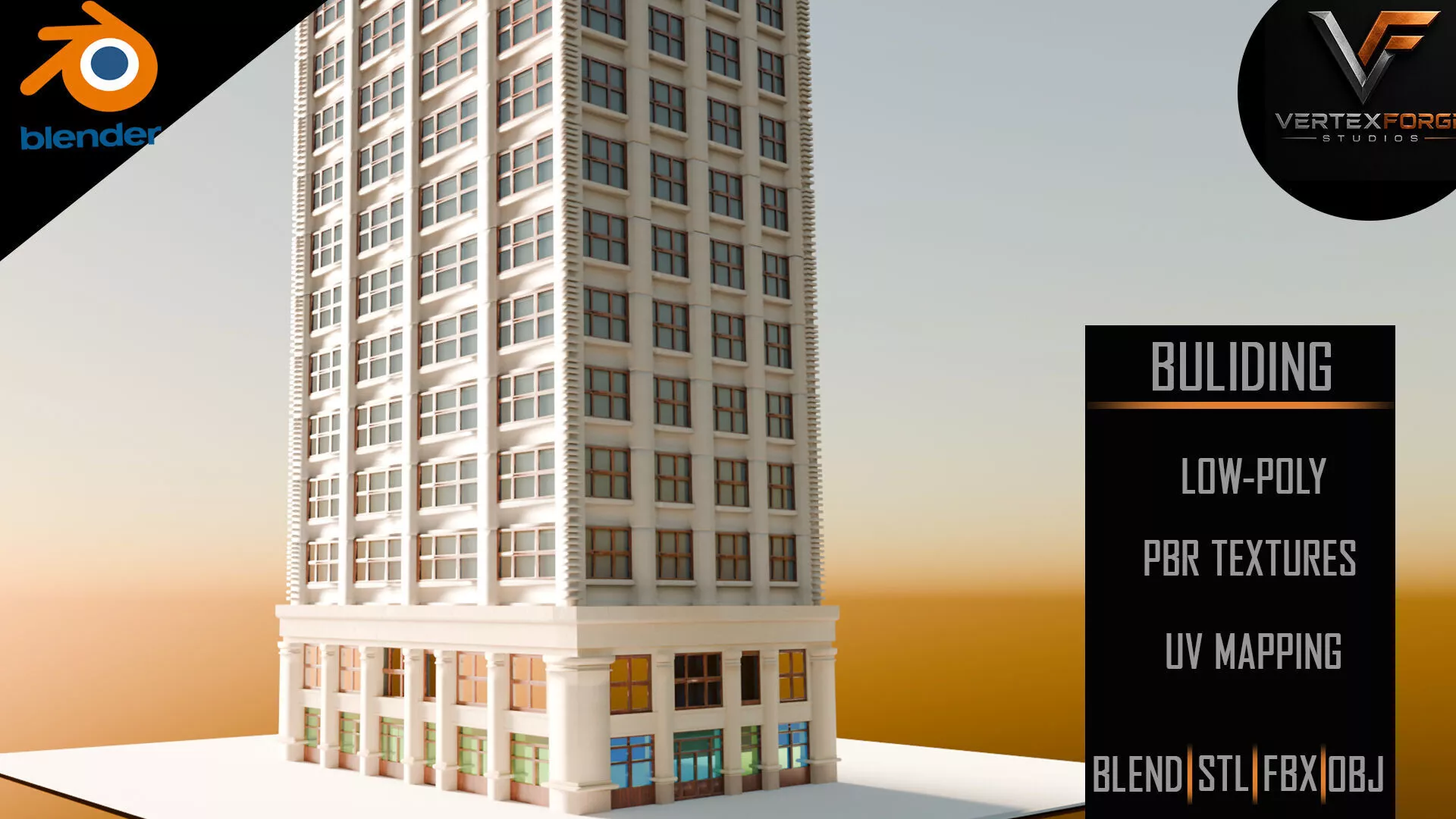 Modern High Rise Residential Building 3D Model Low-poly 3D model