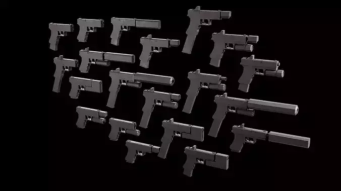 Stylized Low Poly Glock -20 Variations Game Ready