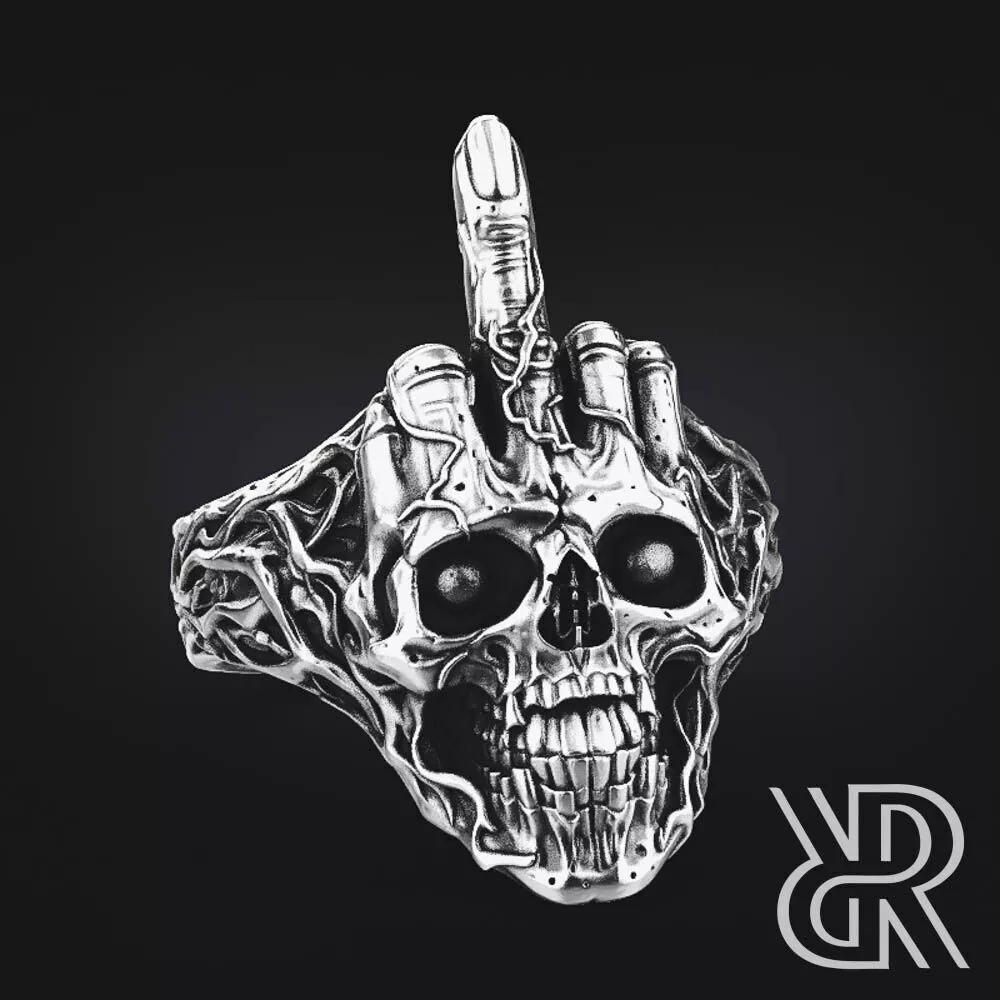 Skull Middle Finger Ring 3D Model Dark Rebel Jewelry 3D print model