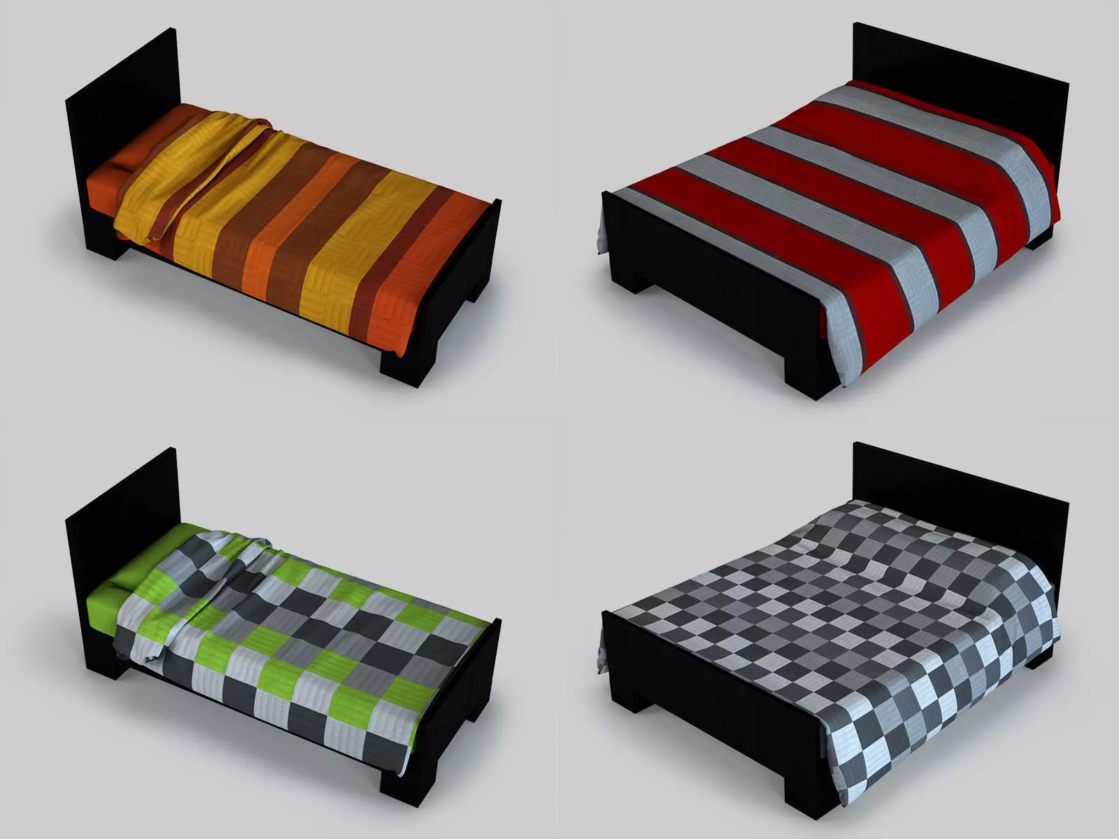 Single and Double Bed 3D model_0