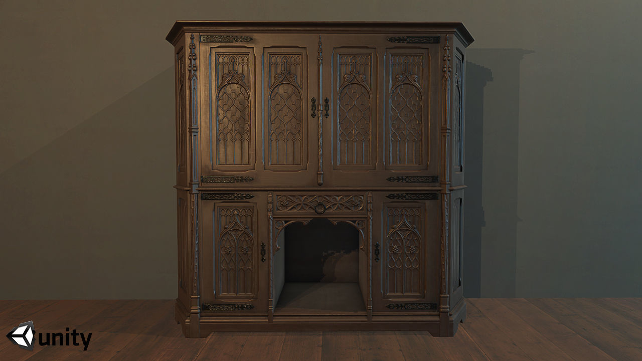 PBR Gothic Cabinet Low-poly 3D model_5
