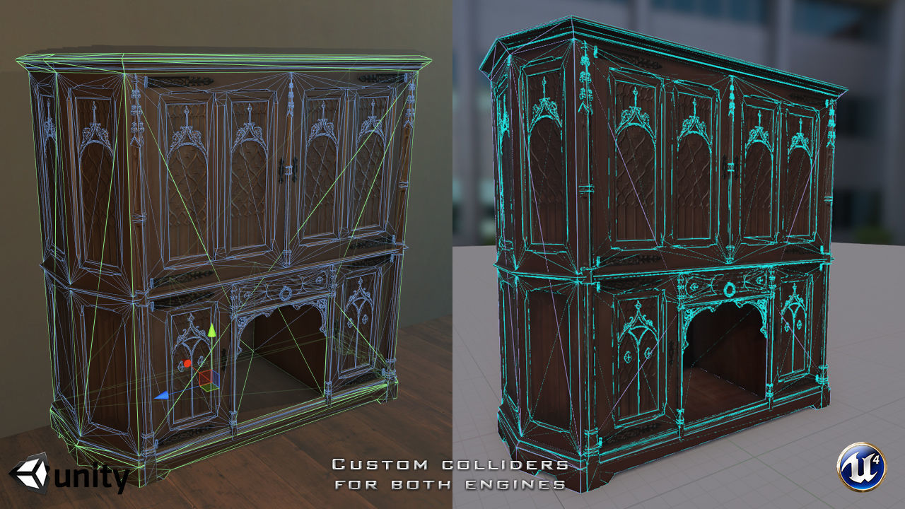 PBR Gothic Cabinet Low-poly 3D model_7