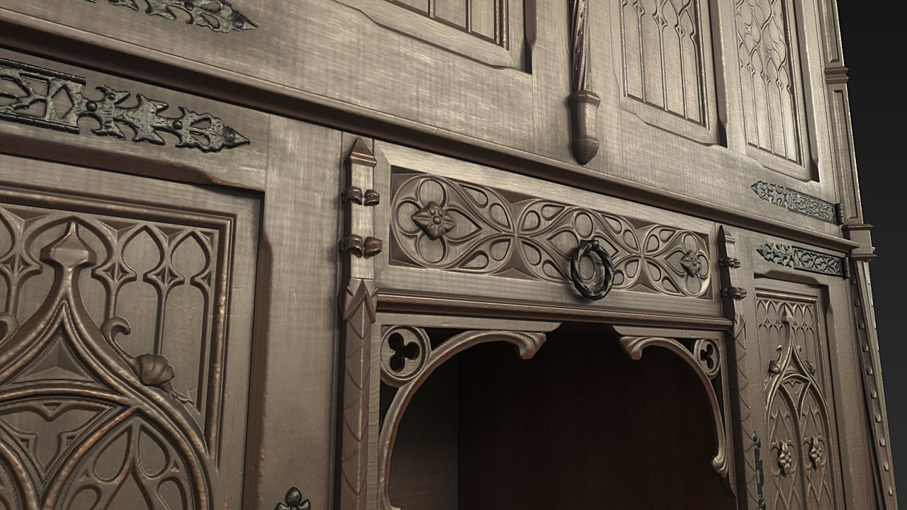 PBR Gothic Cabinet Low-poly 3D model_3