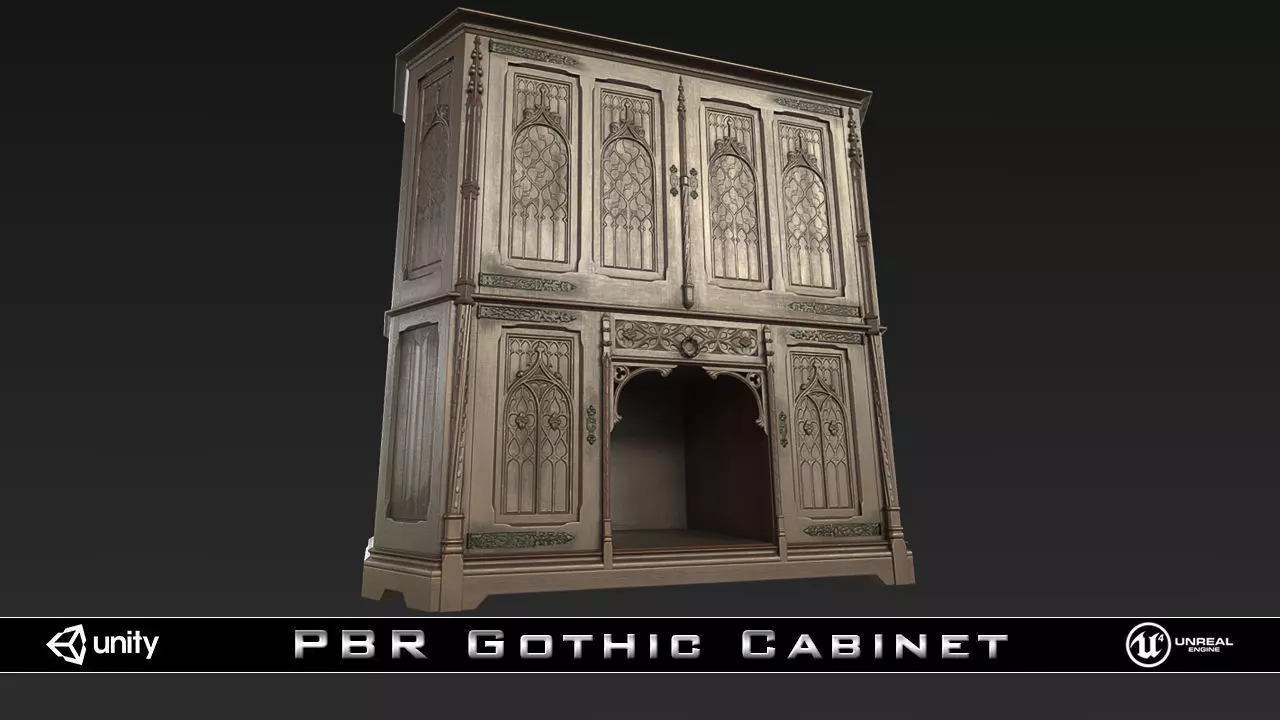 PBR Gothic Cabinet Low-poly 3D model_0