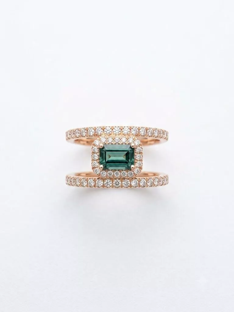 Emerald Cut Diamond Ring Double Band Pave CAD Model 3D print model