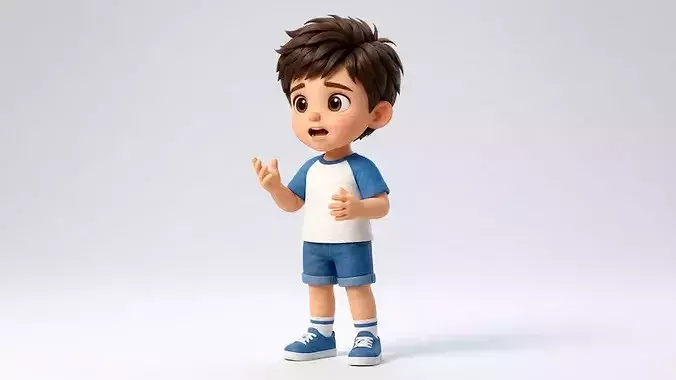 Cute Animated Cartoon Kid Character  Rigged 3D Boy Model  
