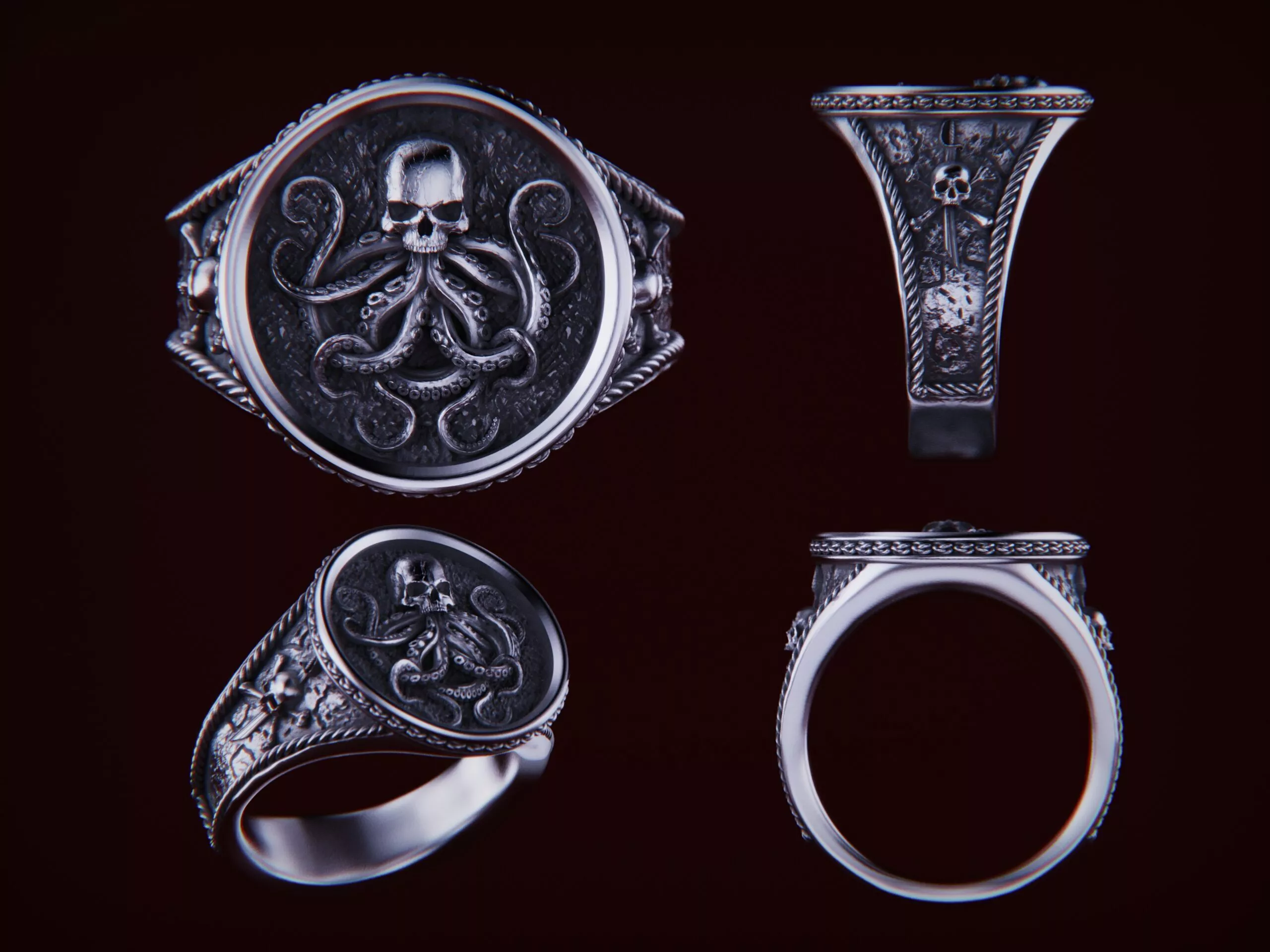 Davy Jones Pirate Kraken Signet Ring 3D PRINT CASTABALE 3D model 3D print model