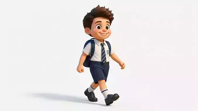 School boy Cartoon Character 3D Model Low Poly Rigged