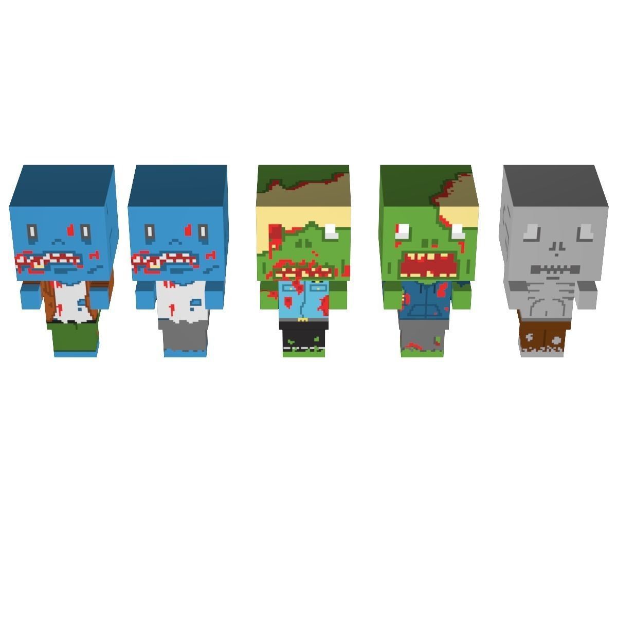 Block Zombies Game Ready Low-poly 3D model_1