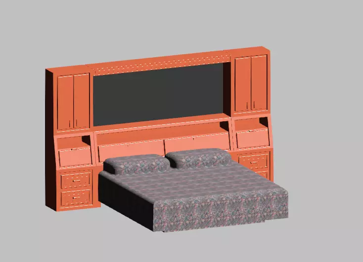 Classic Bedroom Wall Unit with Double Bed Revit BIM Model 3D model