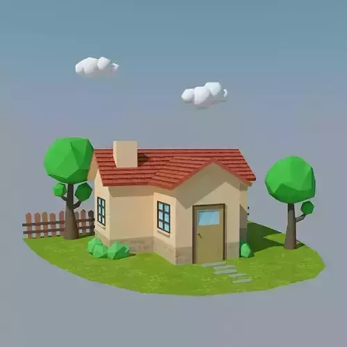 Low Poly House on grassy field