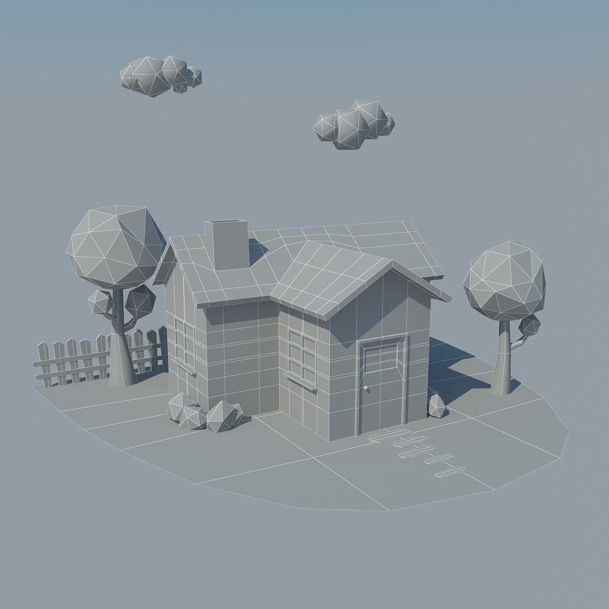 Low Poly House on grassy field Low-poly 3D model_6
