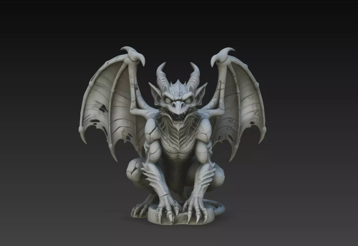 Horned Gargoyle Demon Bat Wing Monster Statue STL Print Model 3D print model