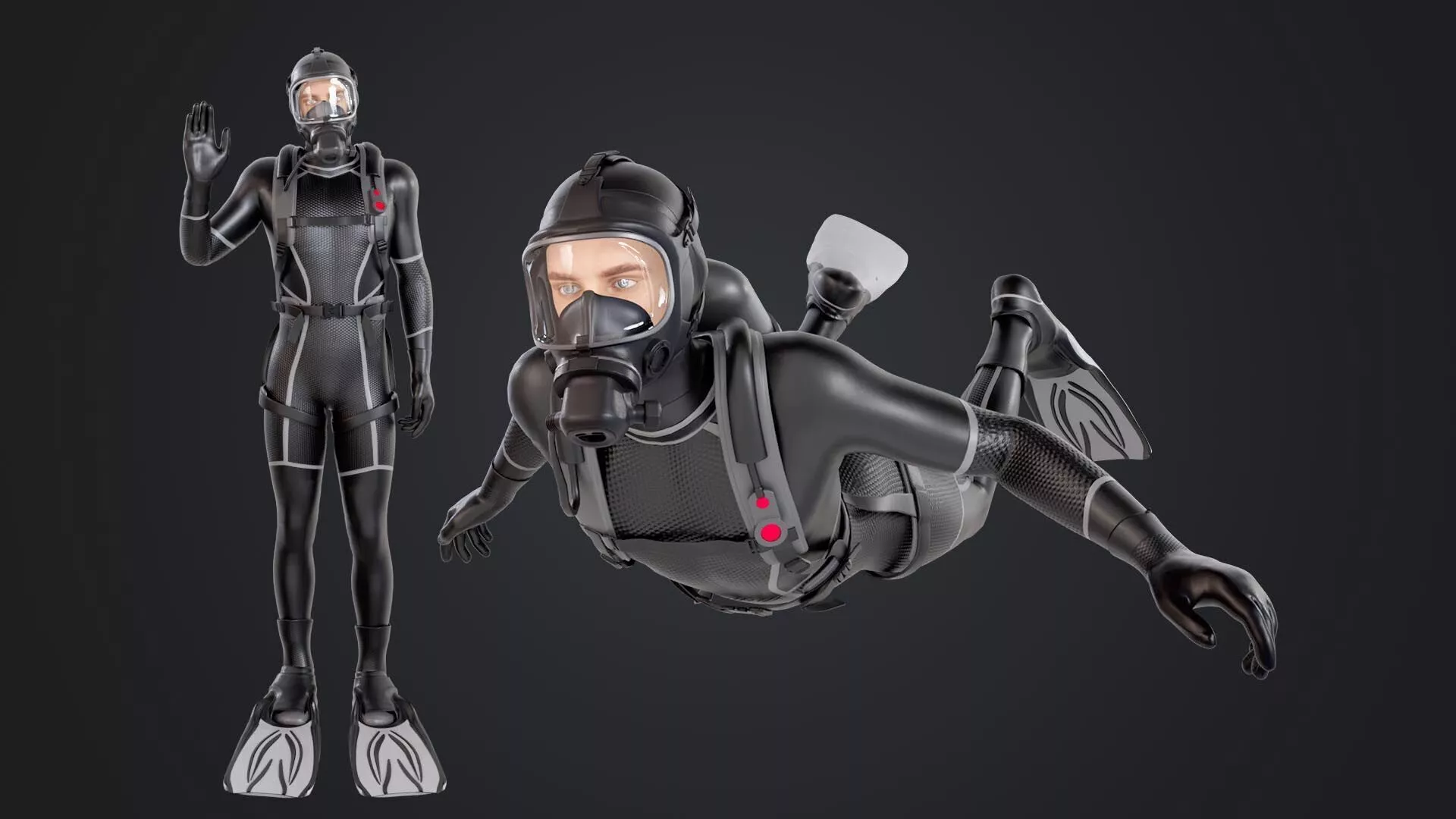 Scuba Diver Low-poly 3D model