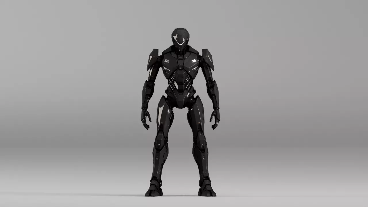 S00169 Sleek Black Combat Mech Robot 3D Model 3D model