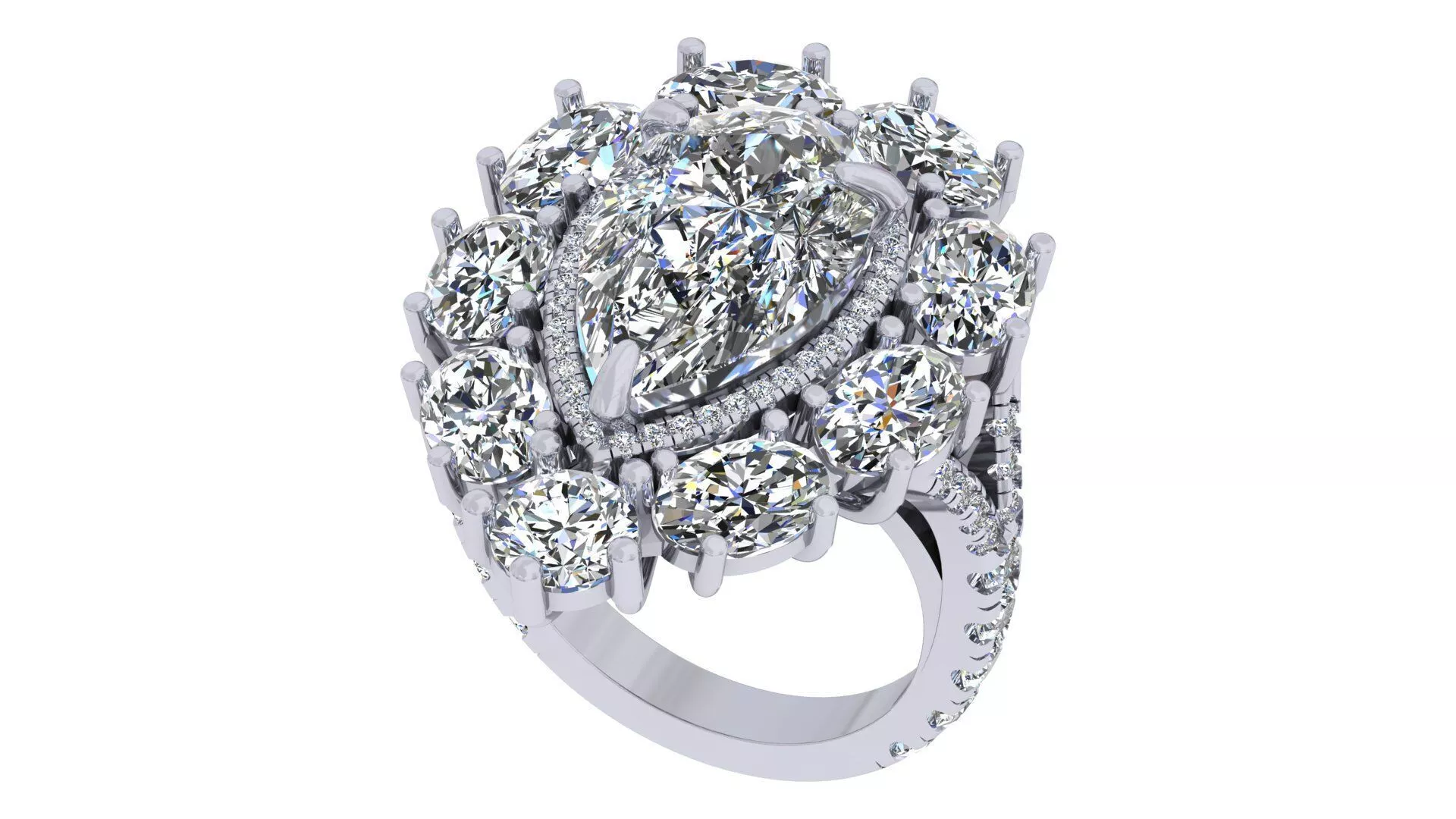 Pear Stone Halo Engagement Ring 3D print model