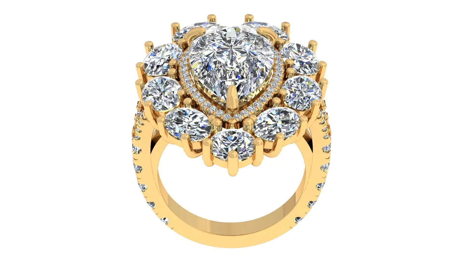 Pear Stone Halo Engagement Ring 3D print model
