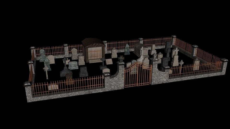 cemetery low poly graveyard at night Low-poly 3D model_8