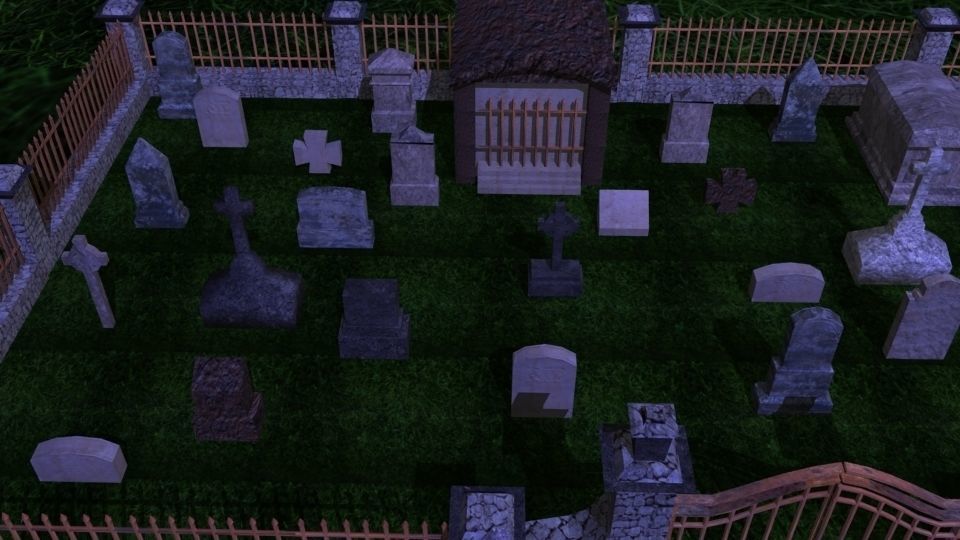 cemetery low poly graveyard at night Low-poly 3D model_7