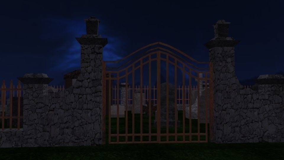 cemetery low poly graveyard at night Low-poly 3D model_3