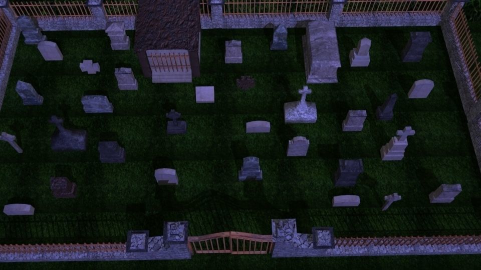 cemetery low poly graveyard at night Low-poly 3D model_5