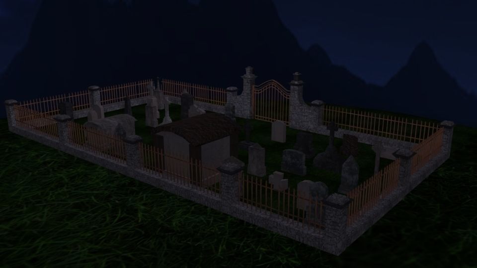 cemetery low poly graveyard at night Low-poly 3D model_2