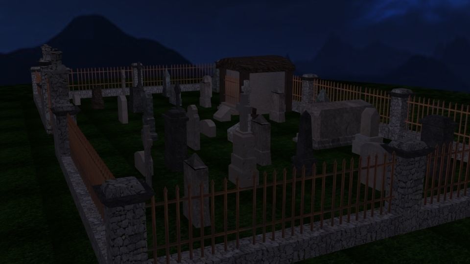 cemetery low poly graveyard at night Low-poly 3D model_1