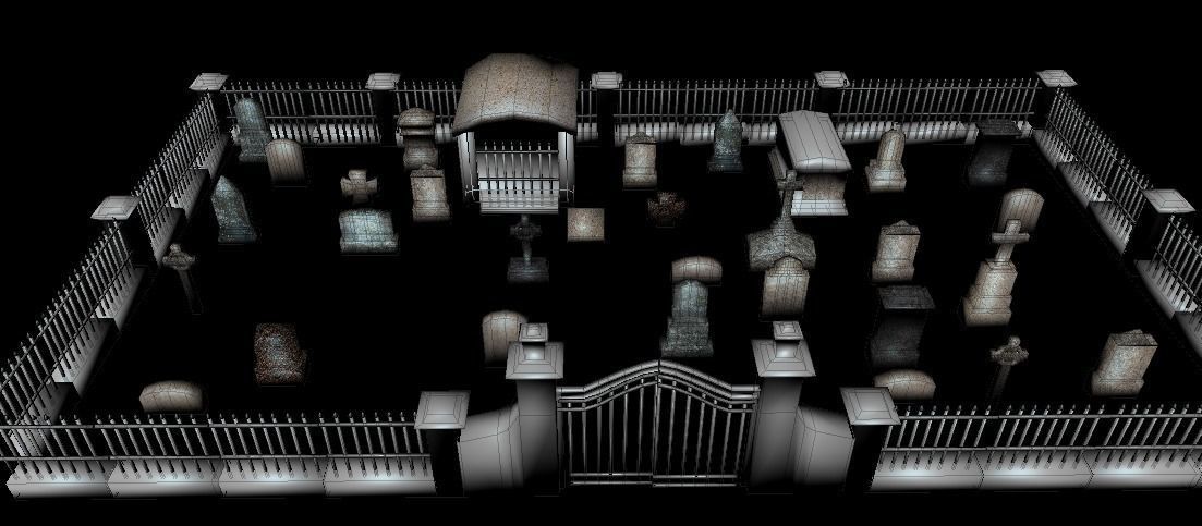 cemetery low poly graveyard at night Low-poly 3D model_9