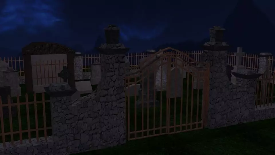 cemetery low poly graveyard at night Low-poly 3D model_0