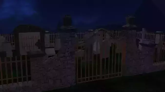 cemetery low poly graveyard at night