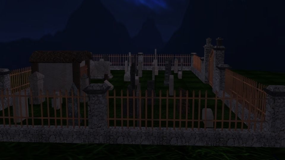 cemetery low poly graveyard at night Low-poly 3D model_4