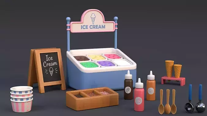 Ice Cream Props Pack Low-poly 3D model 2