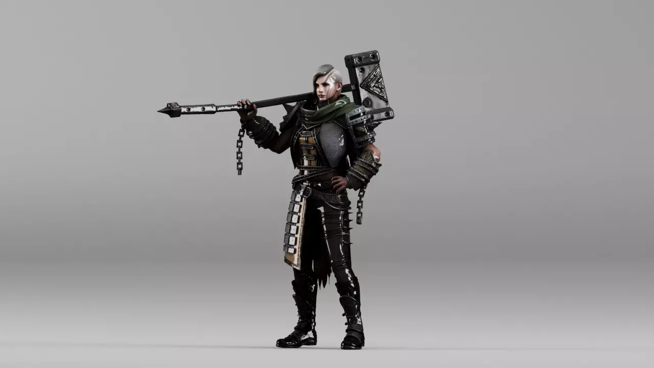 S00157 Dark Fantasy Male Warrior with Massive Hammer 3D Model 3D model