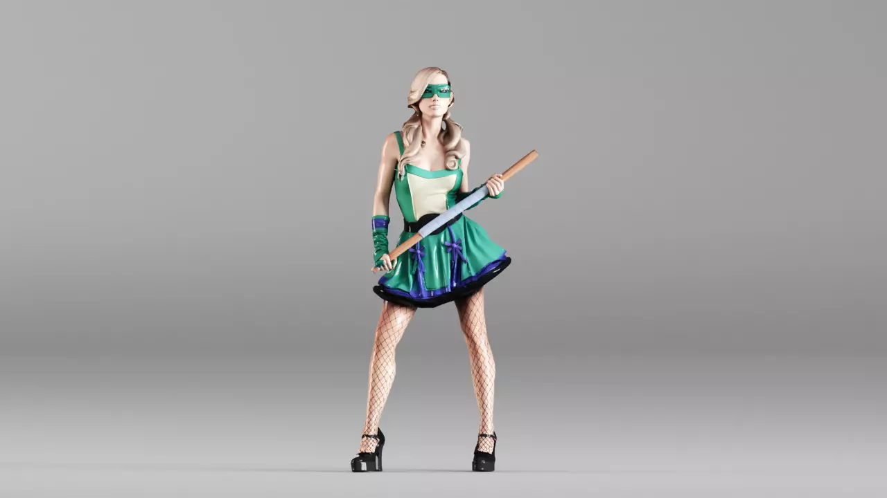 S00154 Stylized Female Superhero with Baseball Bat 3D Model 3D model