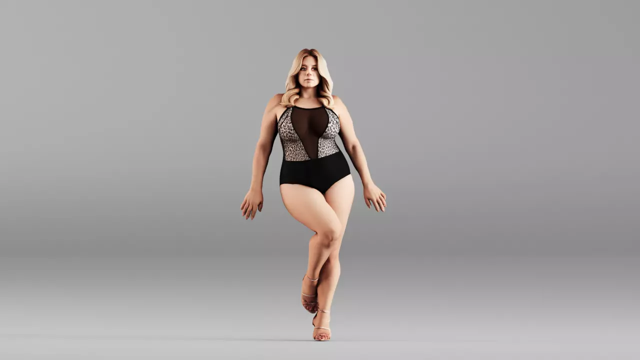 S00145 Plus Size Female Character Swimsuit Walking Pose 3D model