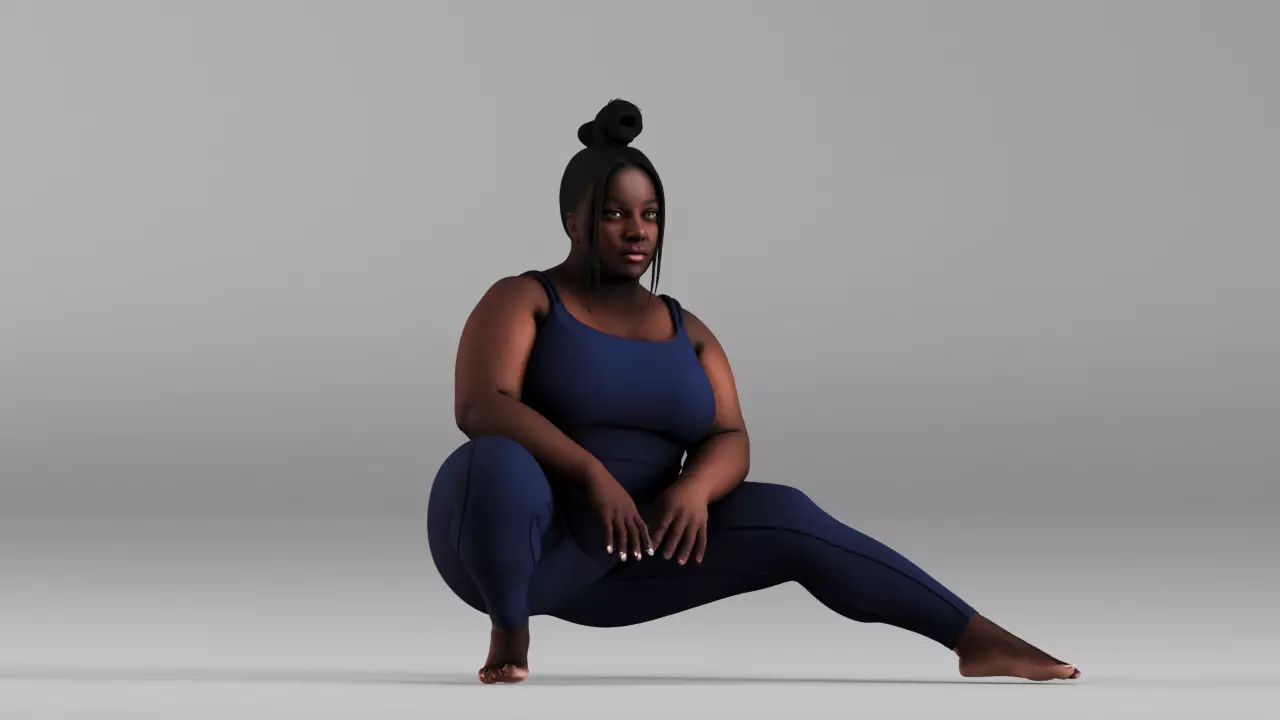 S00127 Plus Size Female Character Athletic Wear Sitting Pose 3D model
