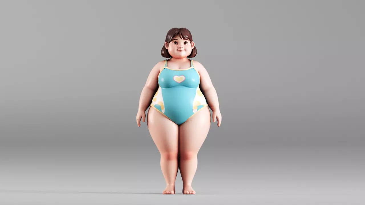 S00122 Stylized Plus Size Female Character Swimsuit 3D Model 3D model