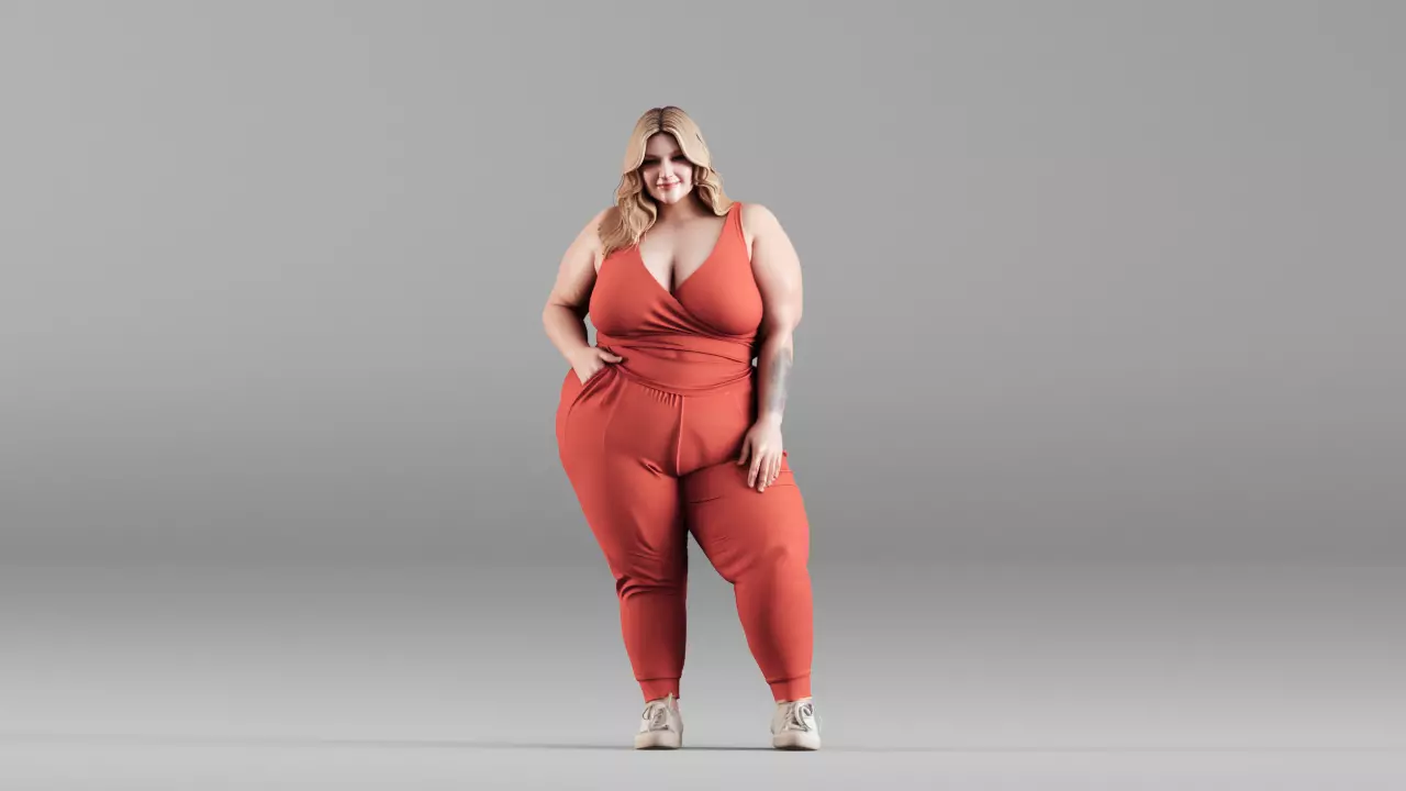 S00111 Plus Size Female Character Orange Jumpsuit 3D Model 3D model