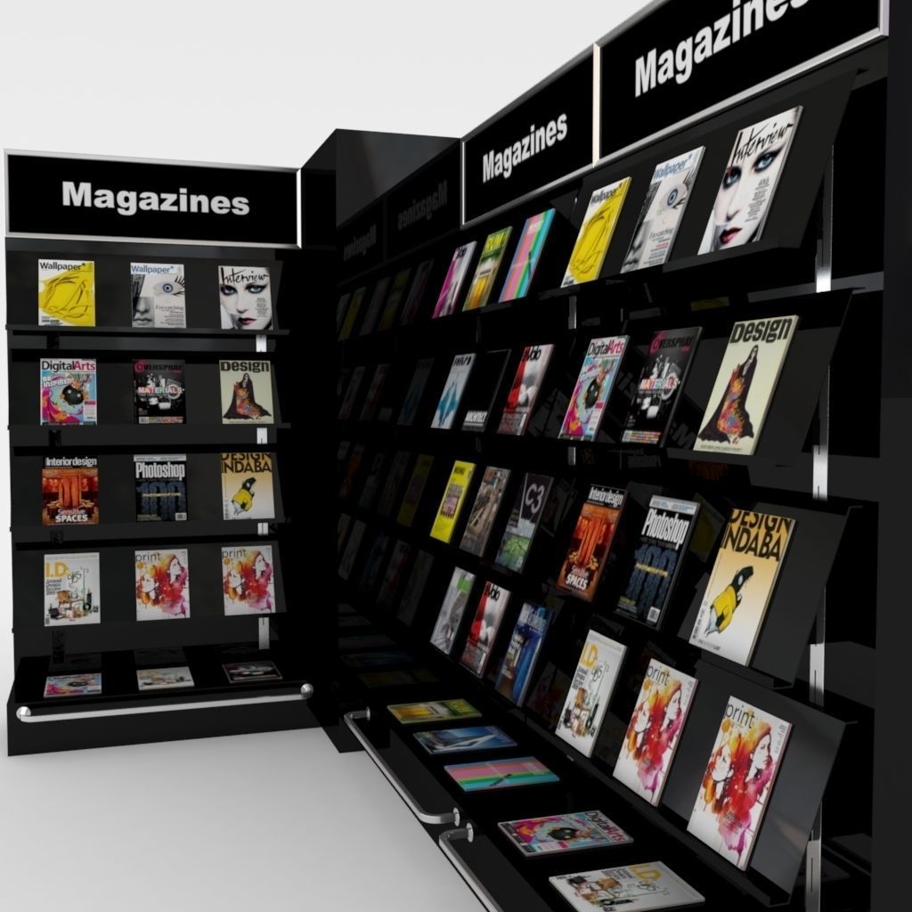 modular magazine shelf for book shop 3D model_2