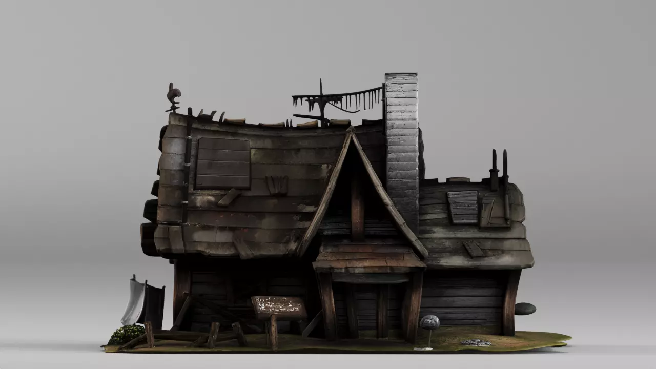 S00110 Abandoned Wooden Shack House 3D Model 3D model