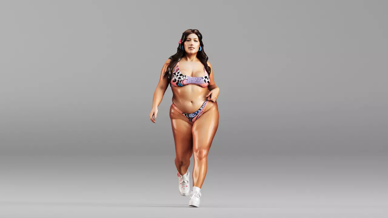S00109 Plus Size Female Character Walk 3D Model 3D model