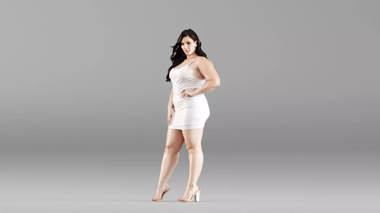 S00107 Plus Size Female Character White Dress 3D Model 3D model