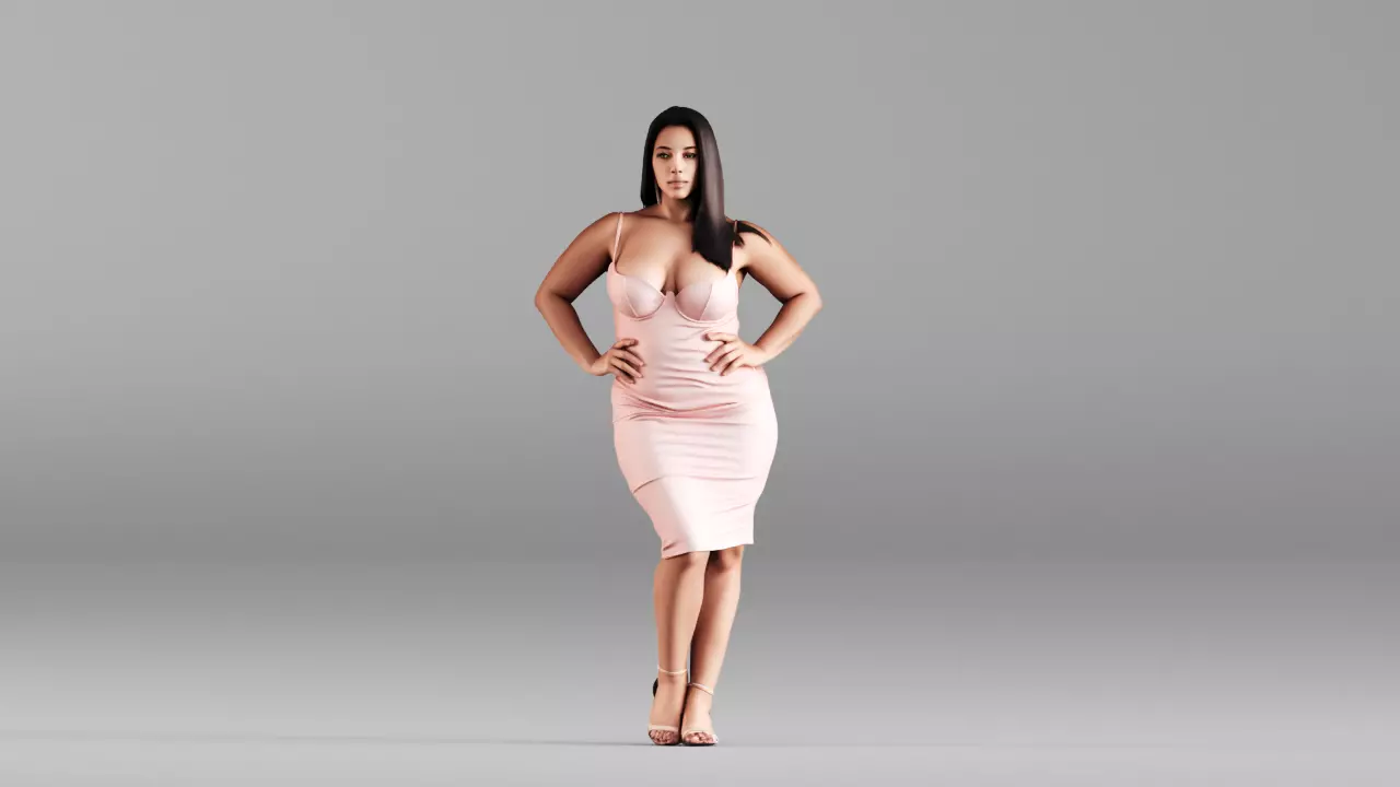 S00104 Plus Size Female Character Pink Dress 3D Model 3D model