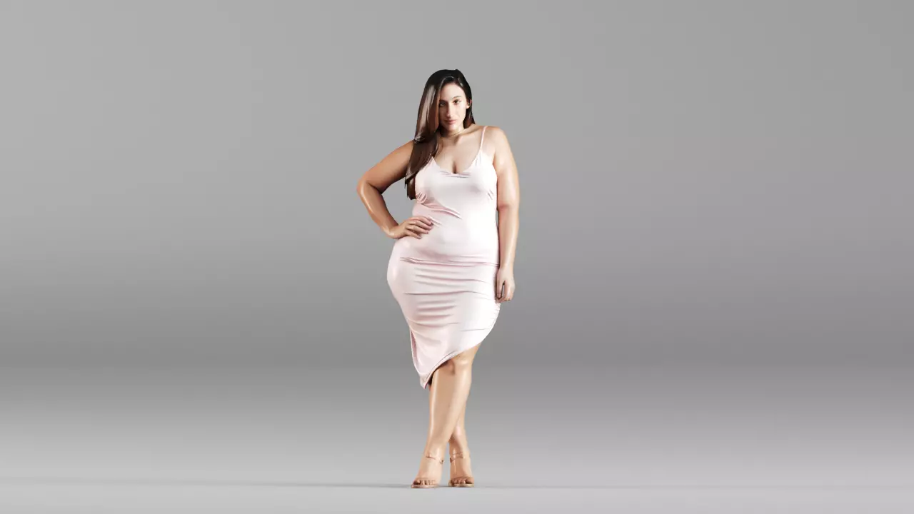 S00102 Plus Size Female Model Pink Dress 3D Character 3D model