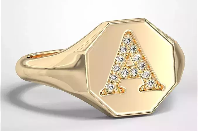 A Monogram Small Finger Ring Octagon Signet Chevalier Ring 